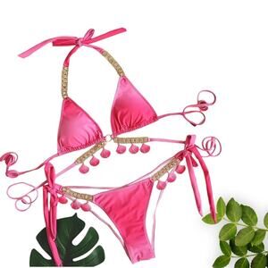 Pink‎ Sea-Shell 2-Piece Diamond Brazilian Bikini Set